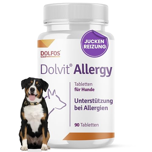 Dolvit Allergy 90 Tabletten, Allergie Tabletten für Hunde gegen Juckreiz & Dermatitis, Natürliches Ergänzungsfutter Hund zur Fellpflege, Hautgesundheit & Unterstützung bei Allergie Hund