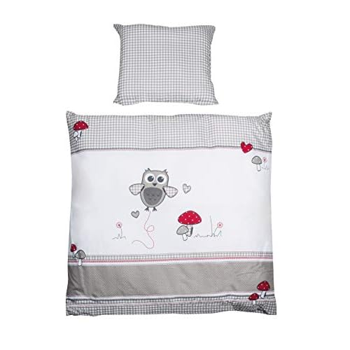 roba Wiegenbettwäsche, Wiegenset Kollektion 'Adam & Eule', Baby Bettwäsche 80 x 80 cm (Decke & Kissen), 100% Baumwolle, mehrfarbig, 2-teilig
