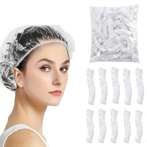 ZHIHUITL - Shower Cap Disposable, 100 Pcs Shower Caps,Disposable Shower Headset,Clear Waterproof Plastic Elastic Hair Bath Caps,for Shower Hotel Spa and Hairdresser