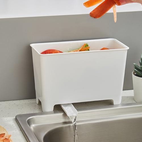 Caneca de basura de cocina plástica blanca con drenaje miniatura 6