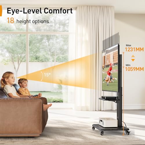 Perlegear Mobile TV Stand, Tilt & Swivel Rolling TV Cart for 32 to 75 inch TVs up to 110 lbs, Height Adjustable Rolling TV Stand with Wheels, Max VESA 600x400mm, PGTVMC27 - Image 7