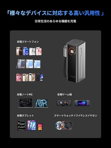 undefined EcoFlow RAPID Pro 3-in-1モバイルバッテリー 10000mAh 67W【急速充電/モバイルバッテリー+折りたたみ式ACプラグ+USB-Cケーブル一台三役/大容量/2台同時充電/コンパクト設計/残量表示/過熱防止/iPhone、Android、PC、タブレット、ゲーム機、スマートウォッチ等各種機器対応/機内持ち込み可】 の商品画像 7