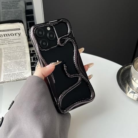 JKLASD Electroplated Glossy Hollow Black Snake Phone Case Compatible with iPhone 11 12 13 14 15 16 Pro Max,Creative Cool Snake Pattern Shockproof Protective Cover for Women Men Cover