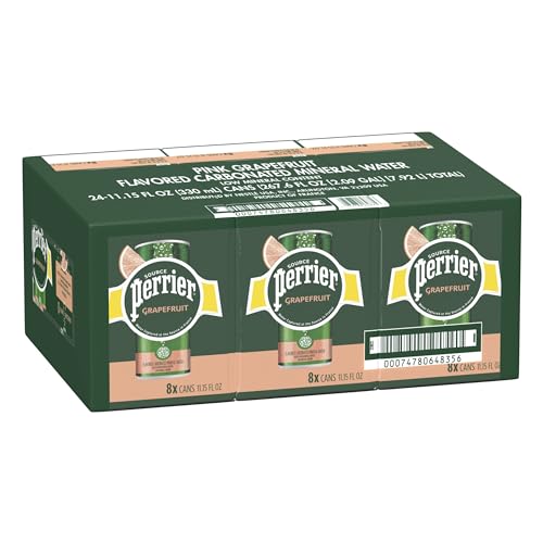 Perrier Pink Grapefruit Flavored Sparkling Water, 11.15 FL OZ Cans (24 Count)