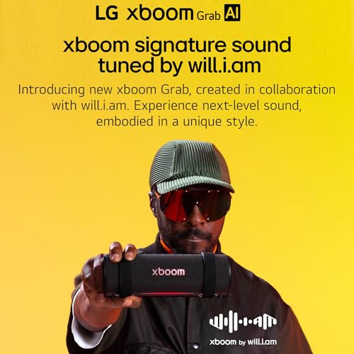 Image of LG XBOOM GRAB Portable Bluetooth Speaker Tuned by will.i.am, Peerless Dome Tweeter, AI Sound, AI Lighting, Auracast Multi-Speaker Connectivity, 20H Battery, IP67 Waterproof & Dustproof, Portable Strap
