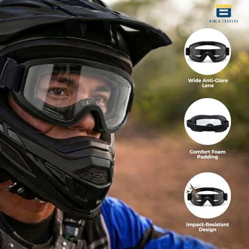 Image of Premium Adult Motocross Dirt Bike Racing, Cycling Goggles - Transparent Lens, Adjustable Strap with Extra Back Padding for Comfort