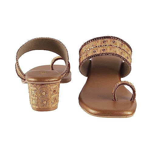 Metro Women's Gold Ethnic wear Block Heel Fashion Sandals - Image 5