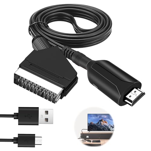 YOYIAG Cable euroconector a HDMI: adaptador de euroconector a Hdmi, convertidor todo en uno SCART a...