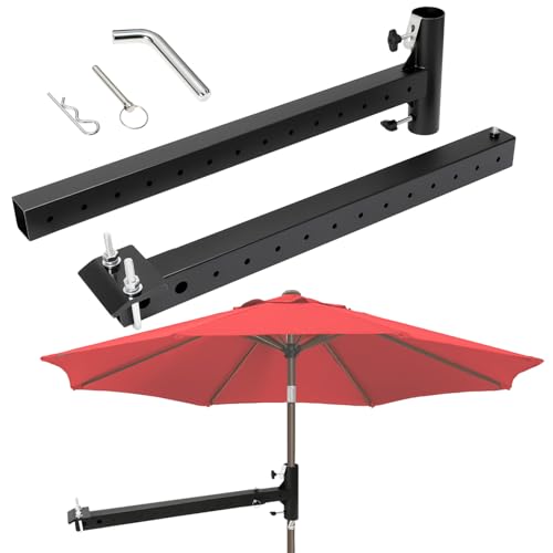 58 Heavy-Duty Hitch Mount Umbrella Holder Adjustable Length(33.5 - 57.5) Fits up to 2 Poles Reinforced Triangular Brackets - Fits Trucks SUVs RVs for Tailgating Camping Outdoor Shade BBQ