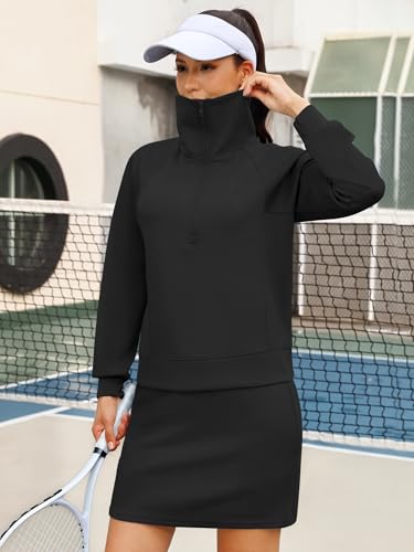 Women's 2 Piece Skirt Sets Athletic Tennis Skorts Tracksuit Half Zip Long Sleeve Sweatshirt Casual Outfits2