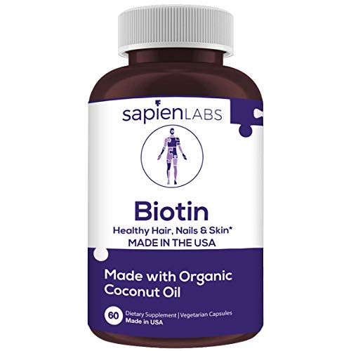 Biotin (10,000mcg) with Organic Coconut Oil for Healthy Hair, Radiant Skin, Strong Nails & Good Metabolism - 60 Premium Vegetarian Capsules by Sapien Labs (Made in USA)