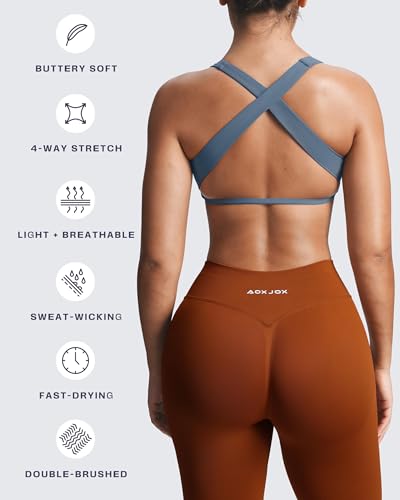 Image of Aoxjox Women's Workout Sports Bras Square Neck Emma Cross Back Fitness Training Gym Bra Yoga Crop Tank