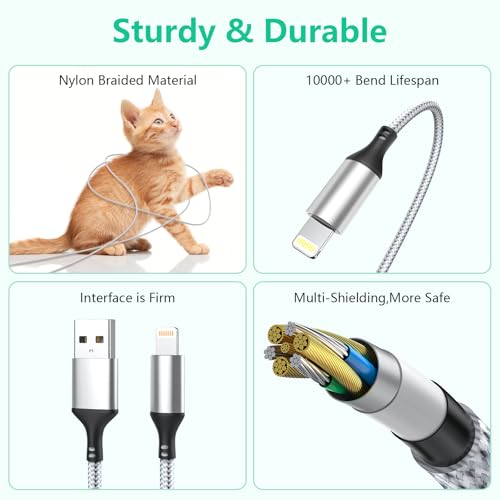 Cable Lightning trenzado de alta resistencia de 20 pies para iPhone 14 5