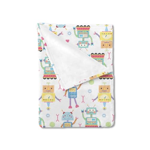 Image of Cartoon Robots Baby Blanket for Boys Girls Cute Robots Flannel Swaddle Blankets Soft Breathable Lightweight Receiving Blankets Toddler Baby Robots Nursery Bed Blanket Stroller Crib Playmat 30x40