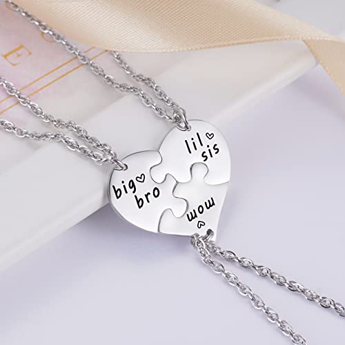 Ralukiia 3PCs Mother Son Daughter Heart Puzzle Piece Necklace Set Gifts for Mom from Big Bro Lil Sis Family Jewelry3