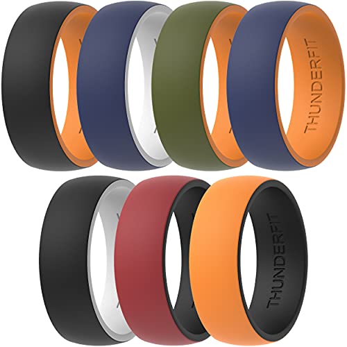 ThunderFit Silicone Wedding Rings for Men, 2 Layers Round Rubber Engagement Bands 8.7mm Wide 2mm Thick - 1/4/7/10 Variety Multipack