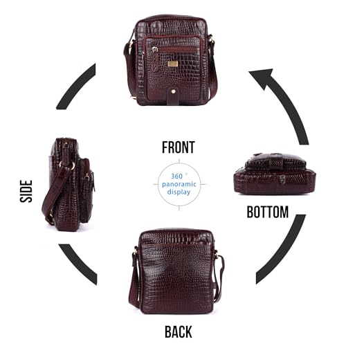 Image of Premium Genuine Leather Messenger Sling Bag for Men & Women - Multipurpose Crossbody Bag with Adjustable Strap & Multiple Pockets for Travel, Office, Work, College & Daily Use