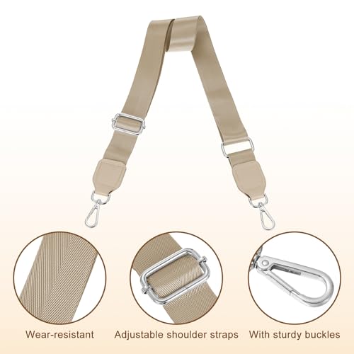 Image of uxcell Wide Shoulder Strap, 3.8cm Adjustable Purse Strap Replacement Crossbody Strap for Shoulder Bag Handbag, Khaki, Silver Square Mouth Buckle