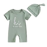 MERSARIPHY Newborn Baby Boy Girl Outfits Gender Neutral Baby Clothes Hi I'm New Here Coming Home Summer One Piece Rompers (Green, Newborn)