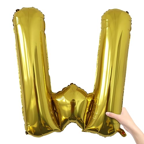 Image of Letter Balloons Gold Party Balloon - 40 Inch Large Gold Letter W Balloon, Letter Balloon Birthday Decorations, Balloon for Women Men Anniversary Party Decorations Supplies