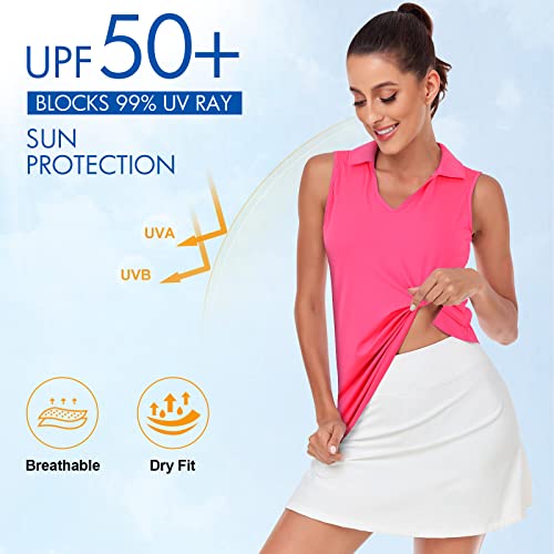 Zamowoty Polo Shirt For Women Sleeveless Golf Shirts Moisture Wicking Classic V-Neck Tennis Tank Tops With Collar Quick Dry Running Tops Rose Pink Small #TOP3