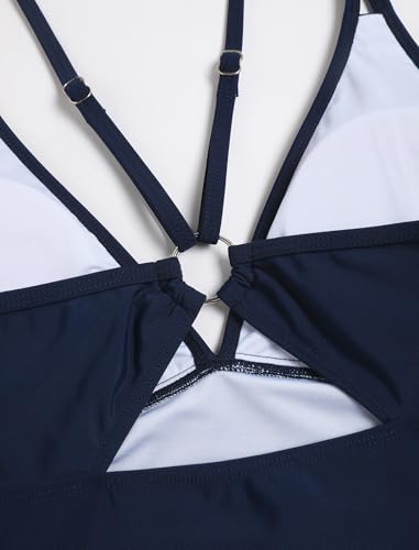 Image of ZAFUL Tankini Swimsuits for Women V Neck Dual Straps Cropped Bikini Swimsuit High Cut 2 Pieces Bathing Suit
