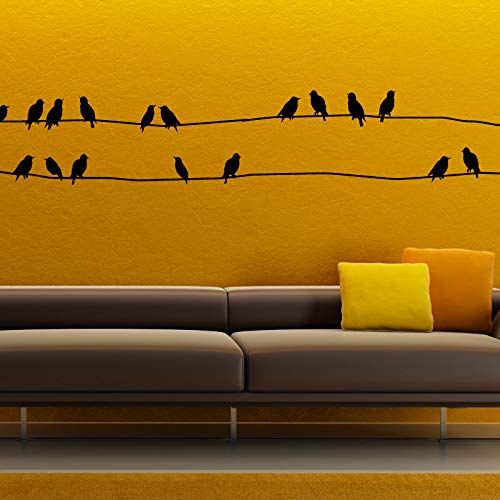 Wall Sticker Starlings on Cables - Bird Wall Sticker - Bedroom & Living Room Wall Decoration - 440 cm Line + 24 Birds - Black - Image 2