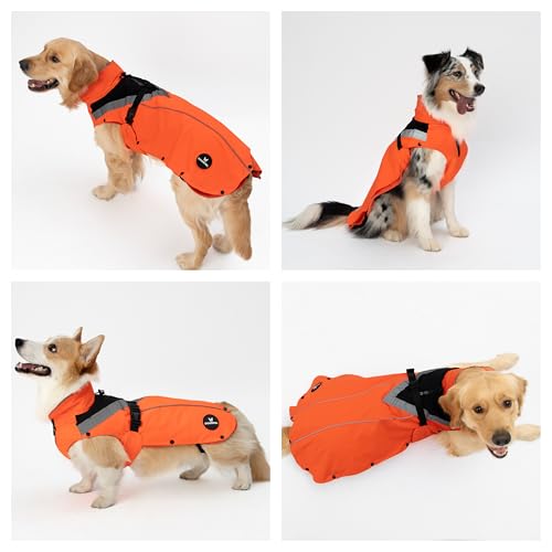 DOGOPAL 2in1 Allwetter-Hundemantel – Wasserdichter Hunderegenmantel mit herausnehmbarem Fleece – Regenmantel Hund für große, mittlere & kleine Hunde (Orange, XL)