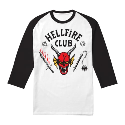 Stranger Things Camiseta Unisex Hellfire Club, Blanco/Negro, S
