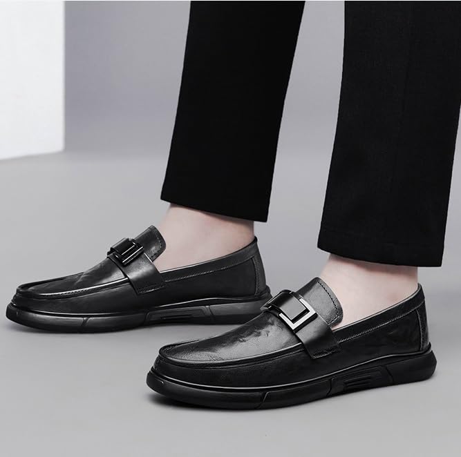Mens Slip-On Business Casual Shoes Wide Classical Style Genuine Leather Dress Shoes Loafers Pointed Toe Office Wedding Formal Modern Oxfords for Men2