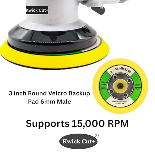 Image of Kwick Cut+ Premium 3 Inch (75mm) Velcro Backing Pad (Pack of 1) | 6mm Male Thread | Dual Action Random Orbital Sander Pad for Sanding, Polishing & Grinding | 15000 RPM Compatible (3-inch)