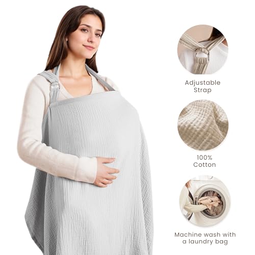 Image of Konssy Muslin Nursing Cover Up for Breastfeeding with Rigid Hoop