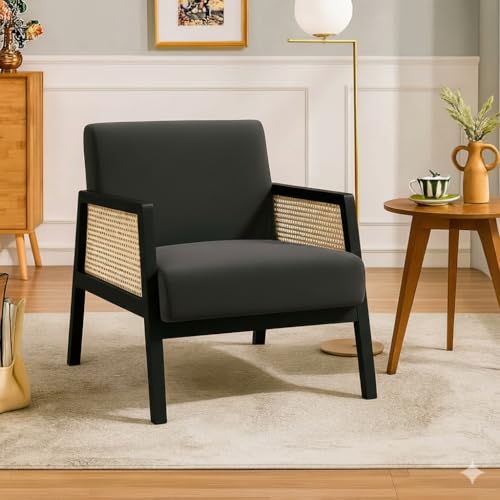 Image of Solid Sheesham Wood Arm Chair with Cushion || Cane Chairs for Balcony || Wooden Armrest Chair Garden Chairs Outdoor || Dining Chair for Living Room Furniture Modern Accent Chair Walnut