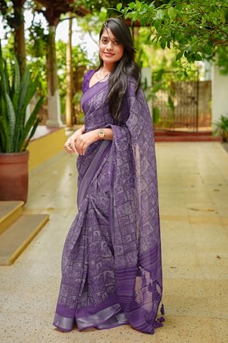 Image of MIRCHI FASHION Saree for Woman Cotton Blend Printed | Traditional Ethnic Sari for Ceremonial Use and Farewell with Blouse Piece