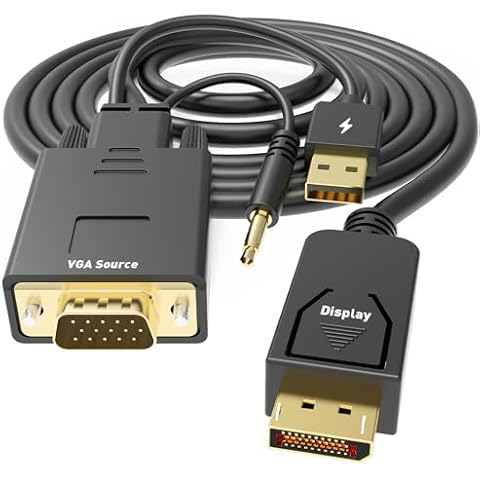 UANTIN VGA to DisplayPort Cable 6 Feet,1080P Uni-Directional VGA Computer to DP DisplayPort Monitor Adapter Male to Male Gold-Plated Cord Compatible with VGA Source to DP Display Cover