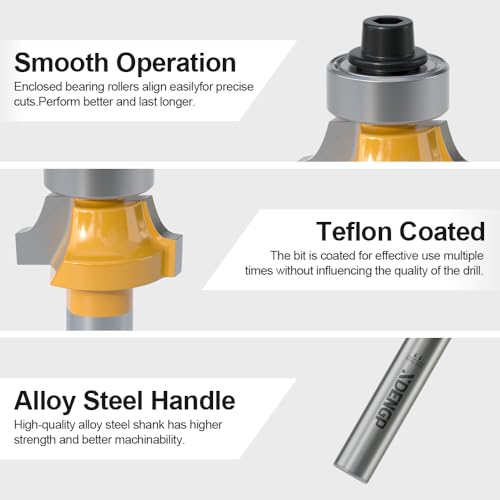 Image of Roundover Router Bit 1 /4 Shank, 1 /8 inch Radius Round Over Router Bits, Router Bits Round Over for Edging Forming Rounding Woodworking Cutter