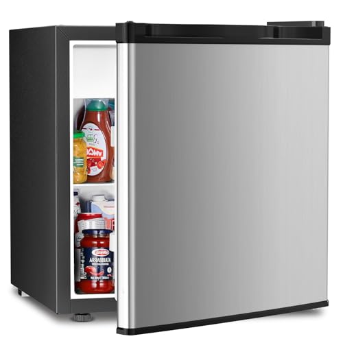 Image of Antarctic Star Compact Refrigerator Mini Fridge with Freezer, Single Reversible Door, Dorm Fridge, Wire Shelf, Defrost Button, for Bedroom, Office, kitchen, 1.7 Cu. Ft, Steel