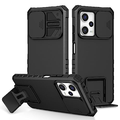 Image of Back Cover Case for Redmi Note 12 Pro 5G | Sliding Camera Shield | Stereoscopic Stand | 360 Protection Mobile Phone Case Cover for Redmi Note 12 Pro 5+G | PC, Black Back Cover