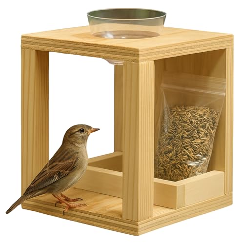 Mangeoire Oiseaux Extérieur en Bois Fait Main avec Compartiments Abreuvoir Et Plateau Amovible pour Oiseaux Sauvages avec Sachet 70g De Nourriture Jardin...