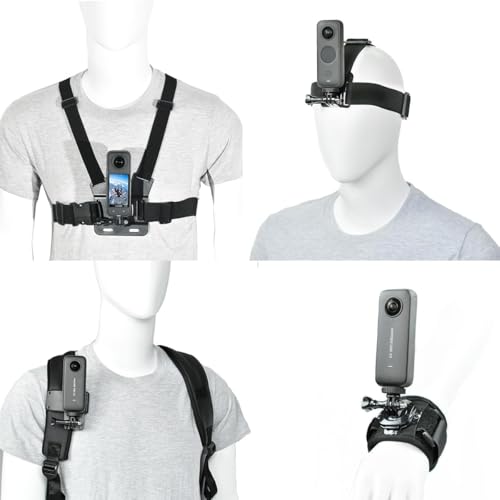 Fotoleey Kamera Zubehörset für Insta 360 und GoPro Hero 13 Brustgurthalterung Kopfgurthalterung Handgelenkgurthalterung Rucksackhalterung für Insta 360 X5/X4/X3 Go Pro Hero 13 Hero 12