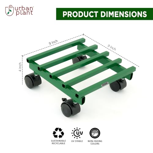 Image of Urban Plant Caddy with Wheels, Heavy-Duty Rolling Stand for Indoor and Outdoor Planters, Sturdy Design, Perfect for Home and Garden Decor (Green Square - Pack of 4)