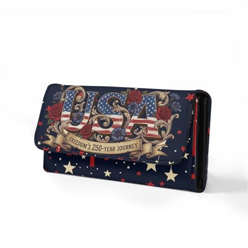 Image of AFPANQZ USA 250 Years Print Women's Pu Leather Wallet RFID Blocking Multi Card Holder with Multi Pocket, Mothers Day Gifts