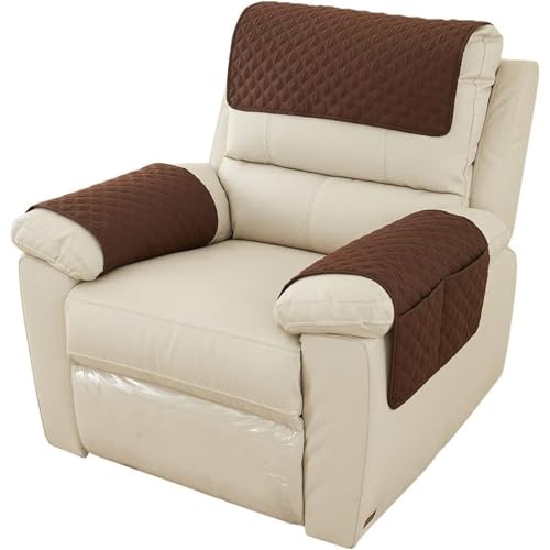 Qinaaiu ソファ用アームレストカバー 椅子アームカバー アームレストカバー付きリクライニングチェア用 滑り止め アームチェア スリップカバー 肘掛けカバー 肘/腕保護 洗える 小物を収納できる (コーヒー,ポケット付きワンピース)