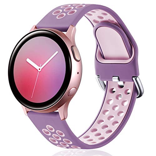 GEAK Compatible for Samsung Galaxy Watch 3/4 Band, Samsung Active 2 Watch Band, 20mm Silicone Replacement Sport Watch Band for Samsung Watch Active/Active 2 Watch Band 40mm 44mm Small Violet/Sand Pink
