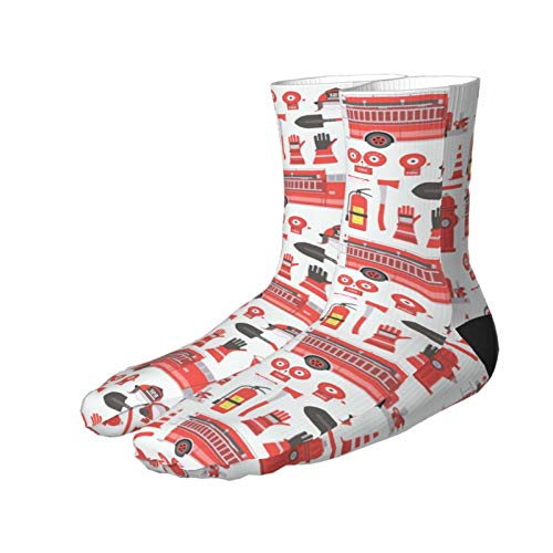 Fire Extinguisher 3d Red Fire Rescue Truck Firefighter Themed Printed Crew Socks Calf Knit Women Men Unisex Funny Clothing Party Clothes Gift Cozy Running Athletic Hiking Novel