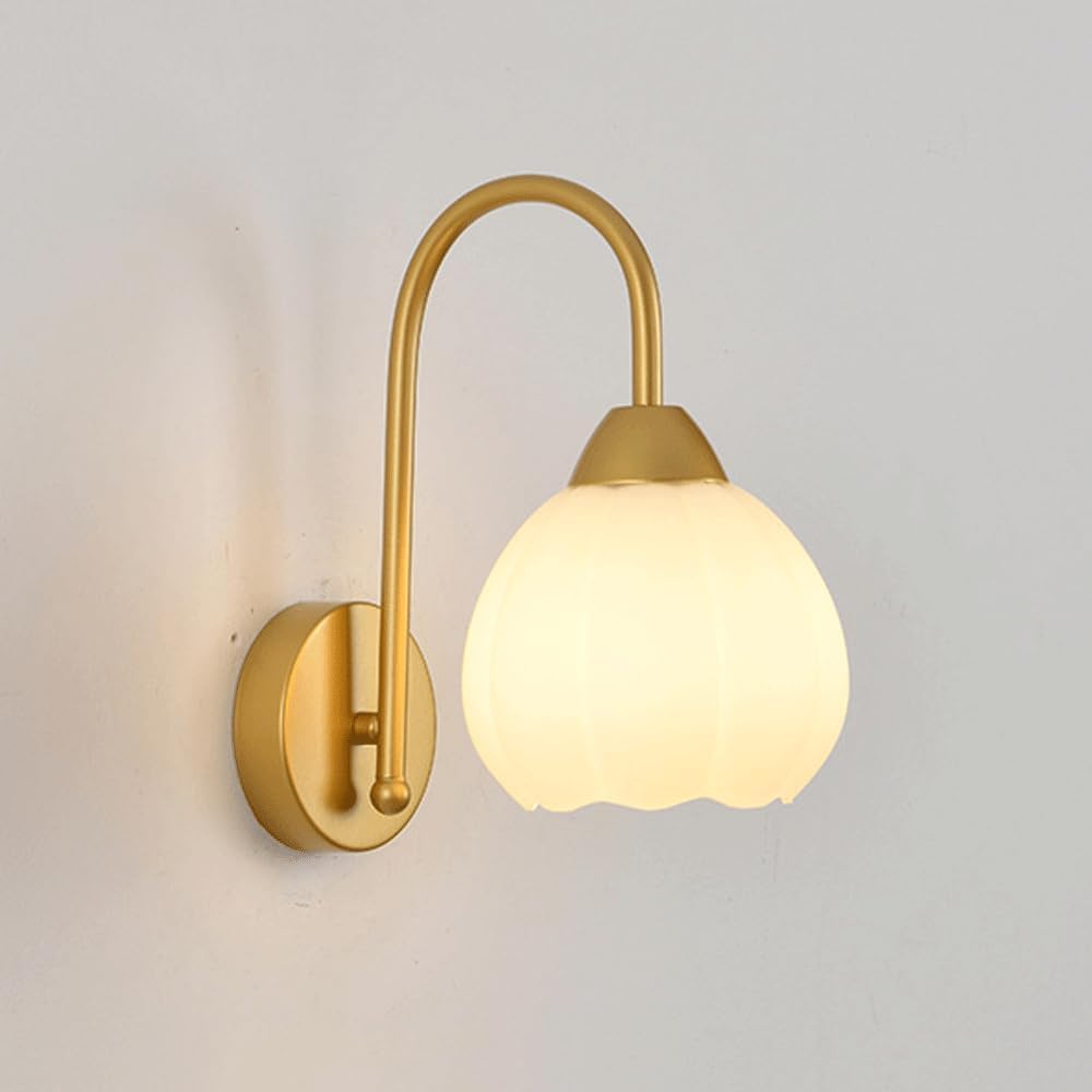 ITOSUI Mid-Century Gold Vintage Milk Glass Wall Sconce - Elegant Nordic Style Lamp for Living Room, Bedroom, Hallway, and More(Gold)