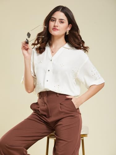 Image of J TURRITOPSIS Women's Cotton Blend Embroidered Stylish Shirt