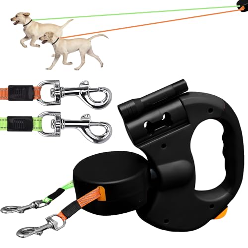 Guinzaglio Doppio Retrattile Per 2 Cani Con Luce, 3 Metri, 360° Allungabile Con Comoda Impugnatura Ergonomica