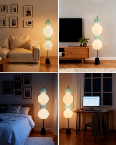 Image of Blue Globe Floor Lamp - Metal, 3 CCT (3000K /4000K /5000K) Dimmable LED, Touch Switch, Modern Tall Standing Lamp for Bedroom, Living Room, Home Office