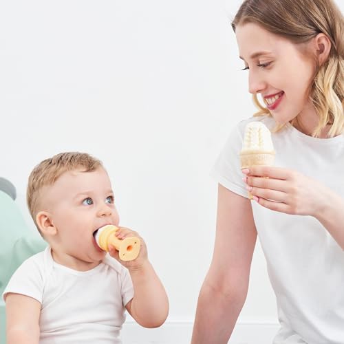 Image of Smily Mia Baby Teether Toys, Water Fillable Silicone Cold Baby Teething Toys Chill Teether, Baby Water Teether /Ice Cream Cone Toy for Teething Relief 3-12 Months, White